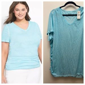 NWT Lane Bryant Short Sleeved V-necked Ruched Tee